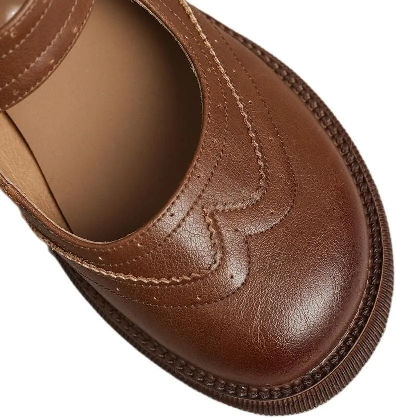 TinaCus Handmade Women's Genuine Leather Cute Sculptured Round Toe Buckle Mary Janes Flats Shoes