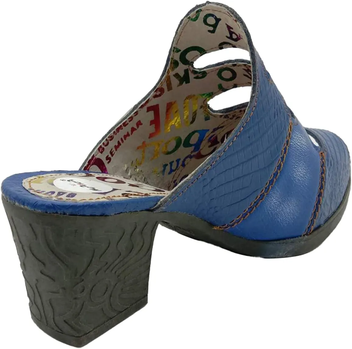 TMA EYES & MAiA Women Hollow-out Printed Leather Sandals Spliced Mid-Heeled Sandals