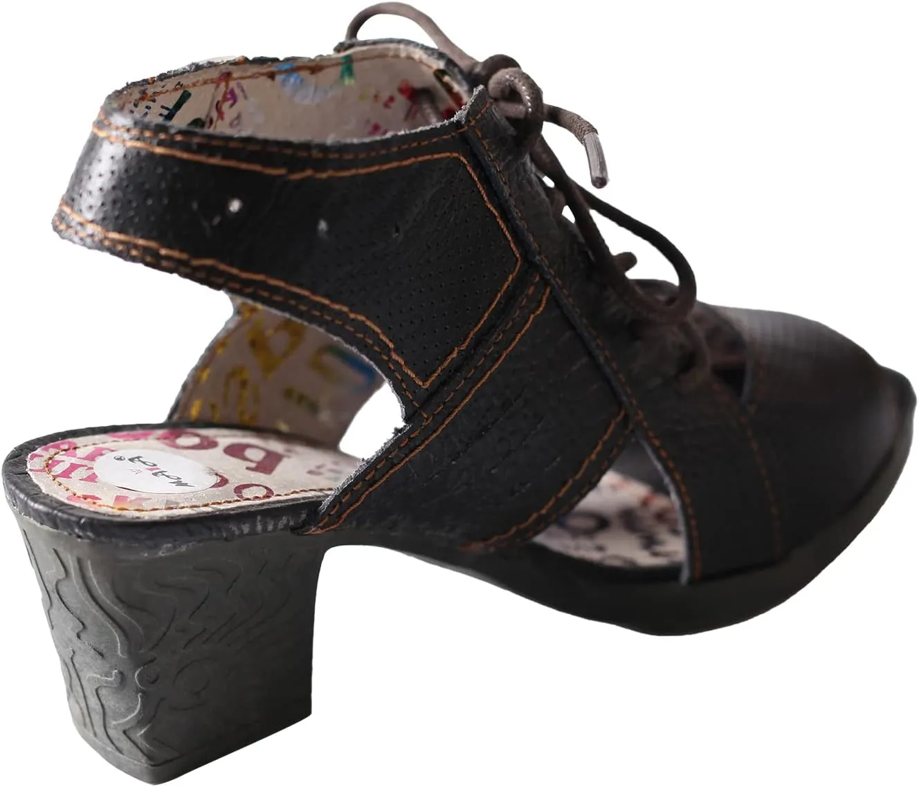 TMA EYES & MAiA Womens Lace-up Sandals Leather Mid Heeled Women Sandals