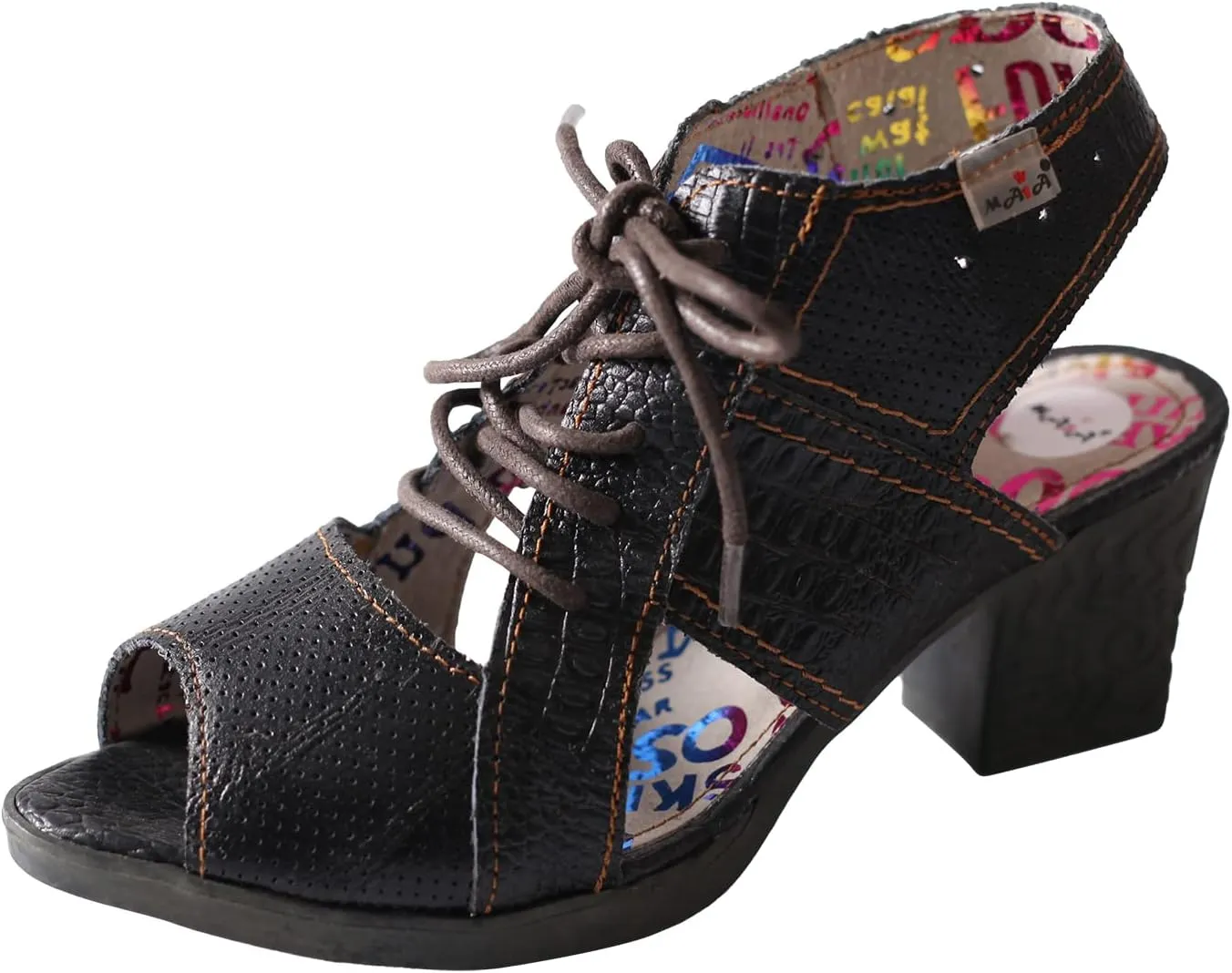 TMA EYES & MAiA Womens Lace-up Sandals Leather Mid Heeled Women Sandals