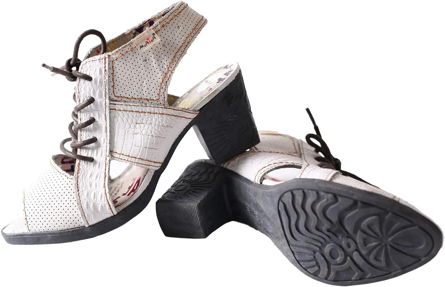 TMA EYES & MAiA Womens Lace-up Sandals Leather Mid Heeled Women Sandals