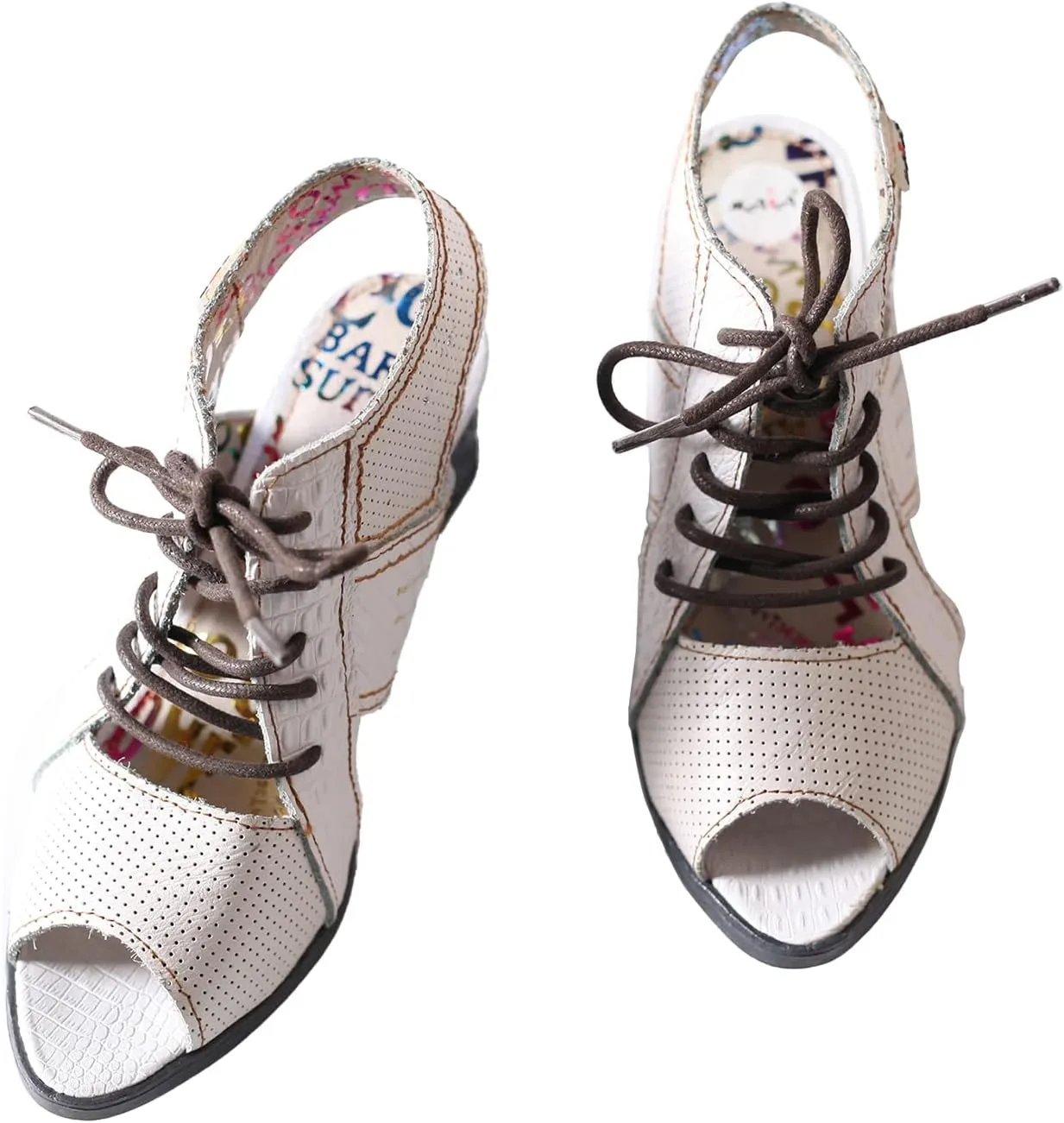 TMA EYES & MAiA Womens Lace-up Sandals Leather Mid Heeled Women Sandals