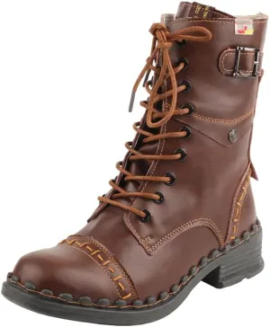 TMA EYES Women's Clasical Lace-Up Zipper Breathable Lining Flat with Hand-stitched Mid-calf Boots