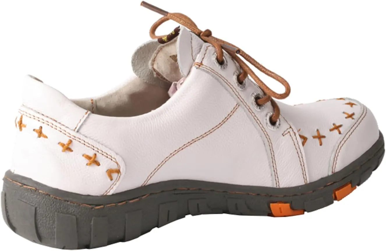 TMA EYES Women's Leather lace-up Leather Shoes Flats Comfortable with Hand-Stitched Design