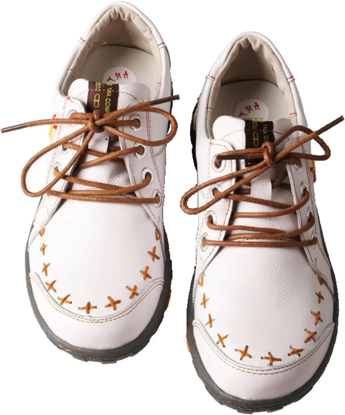 TMA EYES Women's Leather lace-up Leather Shoes Flats Comfortable with Hand-Stitched Design