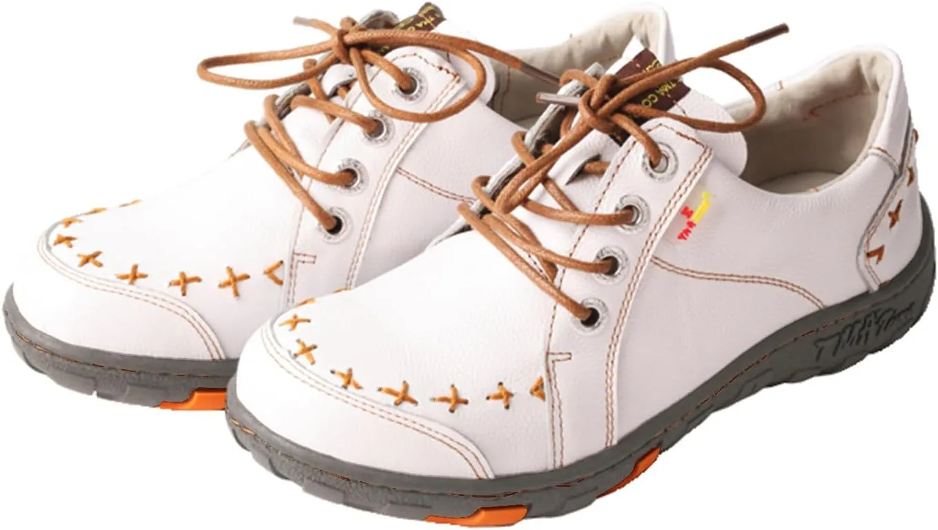 TMA EYES Women's Leather lace-up Leather Shoes Flats Comfortable with Hand-Stitched Design
