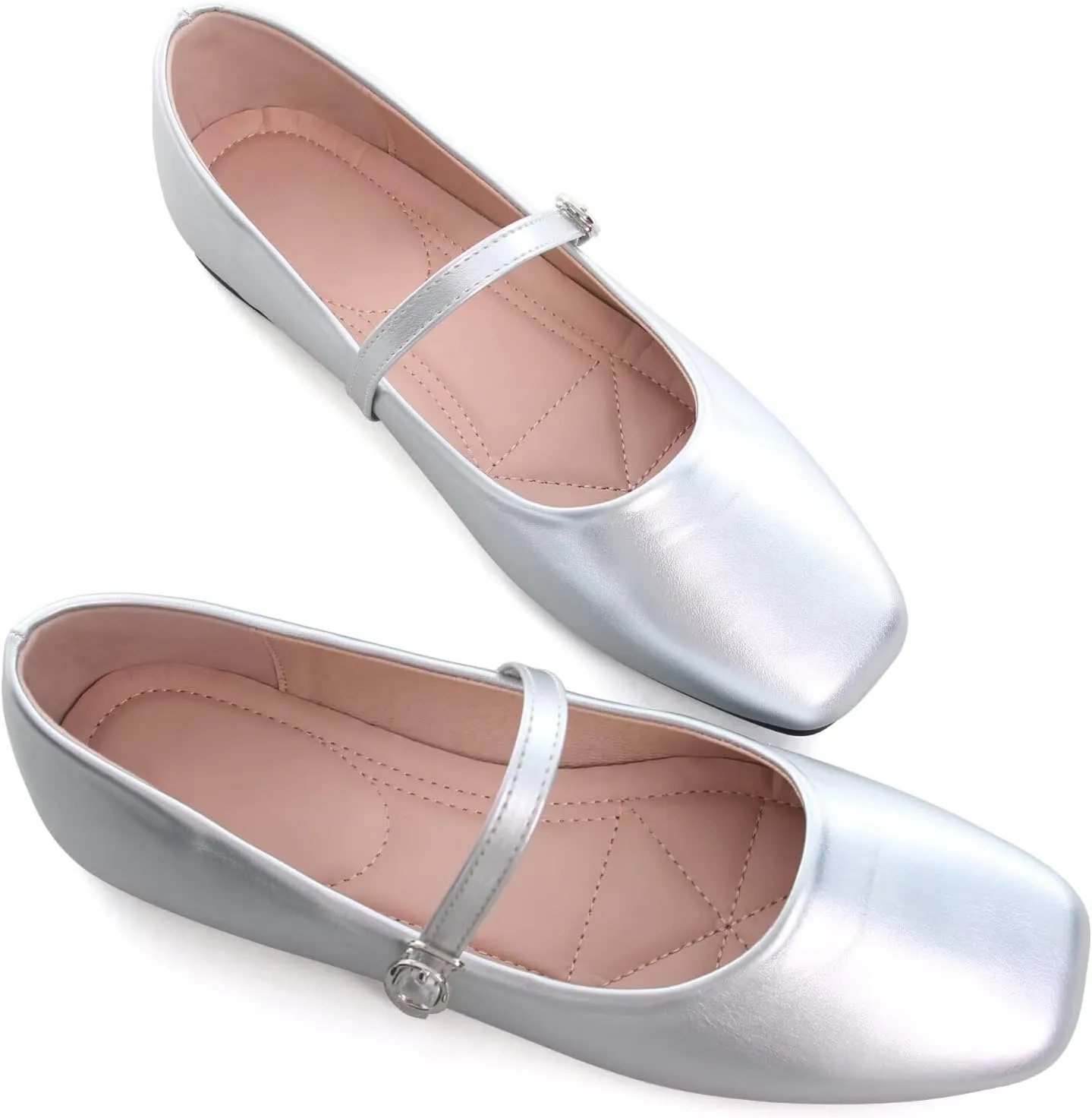 TN TANGNEST Leather Flats for Women Comfortable Square Toe Slip On Flats Soft Work Flats Retro Mary Jane Flats