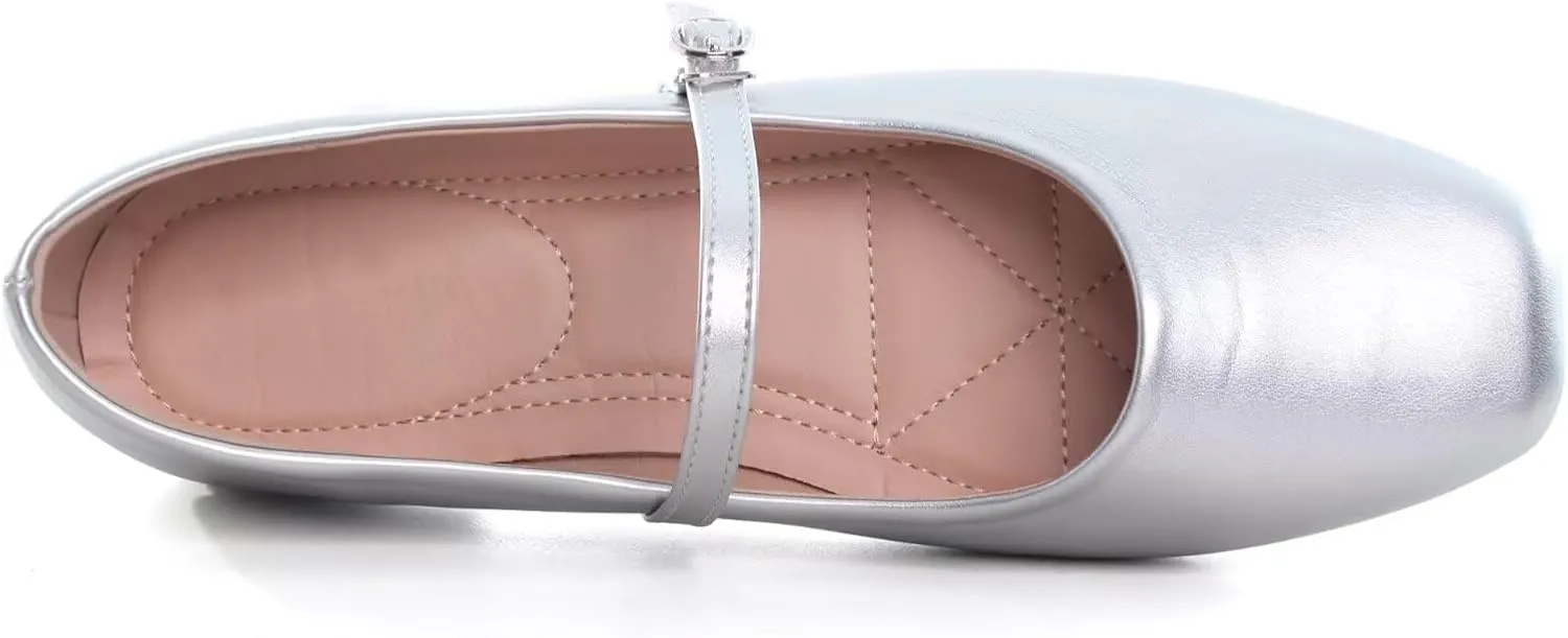 TN TANGNEST Leather Flats for Women Comfortable Square Toe Slip On Flats Soft Work Flats Retro Mary Jane Flats