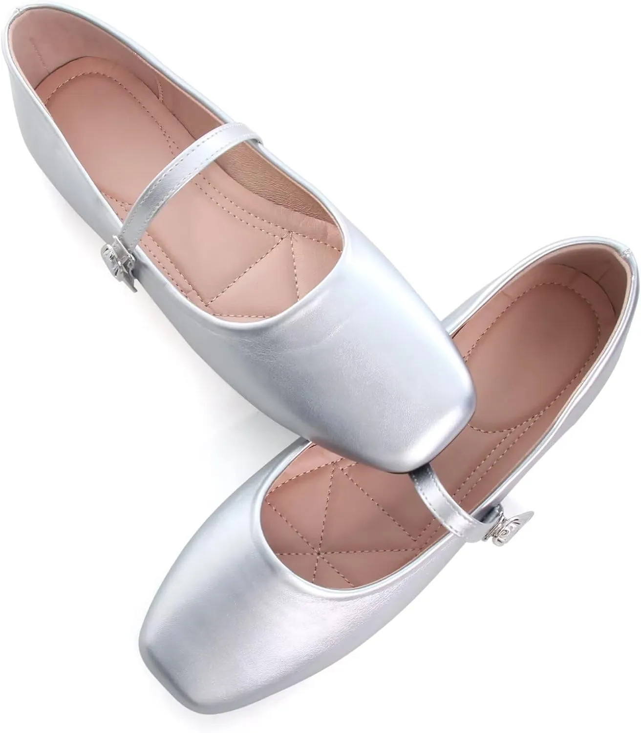 TN TANGNEST Leather Flats for Women Comfortable Square Toe Slip On Flats Soft Work Flats Retro Mary Jane Flats