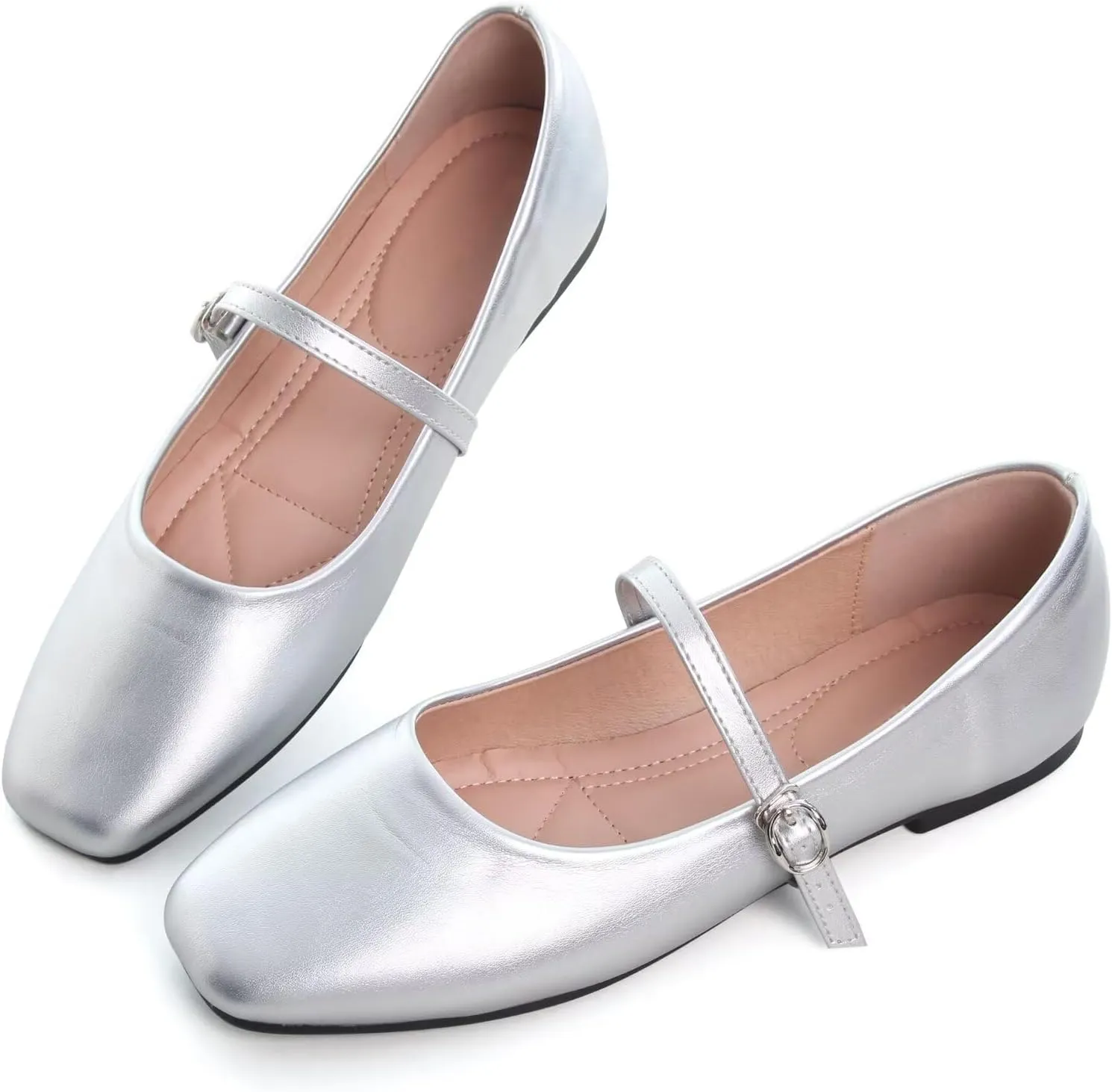 TN TANGNEST Leather Flats for Women Comfortable Square Toe Slip On Flats Soft Work Flats Retro Mary Jane Flats