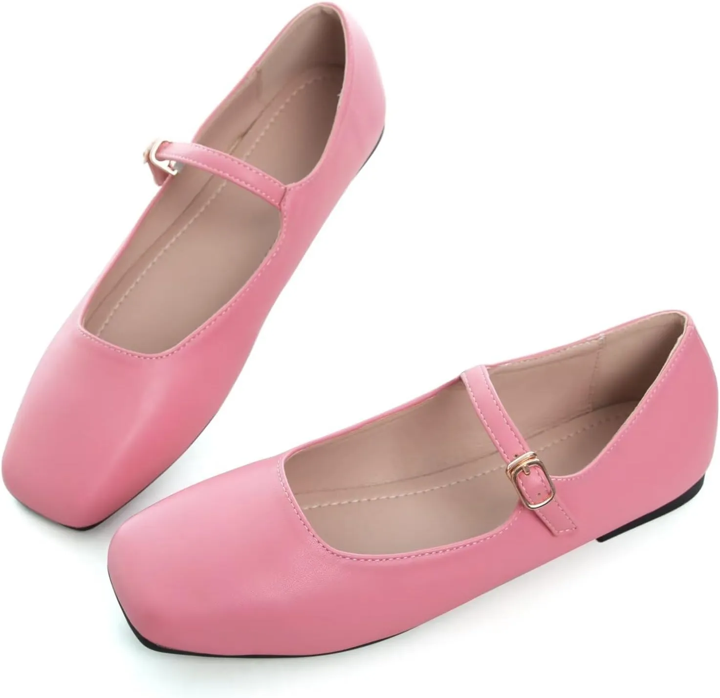 TN TANGNEST Women's Leather Flats Comfortable Square Toe Dress Flats Retro Soft Mary Jane Flats