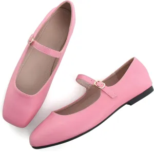 TN TANGNEST Women's Leather Flats Comfortable Square Toe Dress Flats Retro Soft Mary Jane Flats