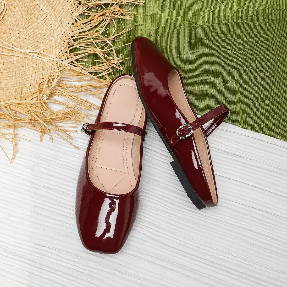 TN TANGNEST Women's Mary Jane Shoes Mules for Women Flats Retro One Line Strap Flats Cute Square Toe Backless Flat Mules