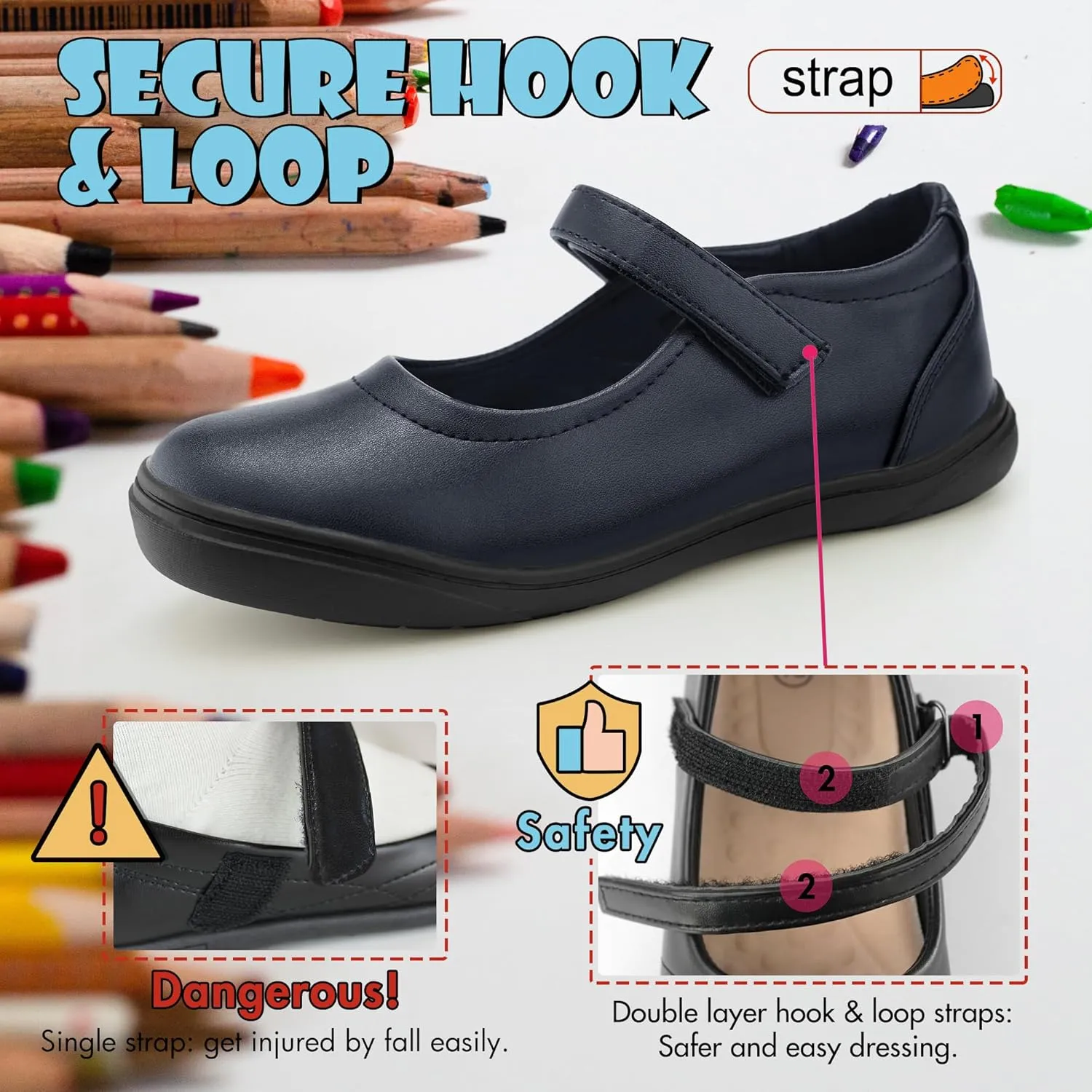 Tobfis Girl's Mary Jane Flats Lightweight School Uniform Shoes Black Dress Shoes (Toddler/Little Kid/Big Kid/Youth)