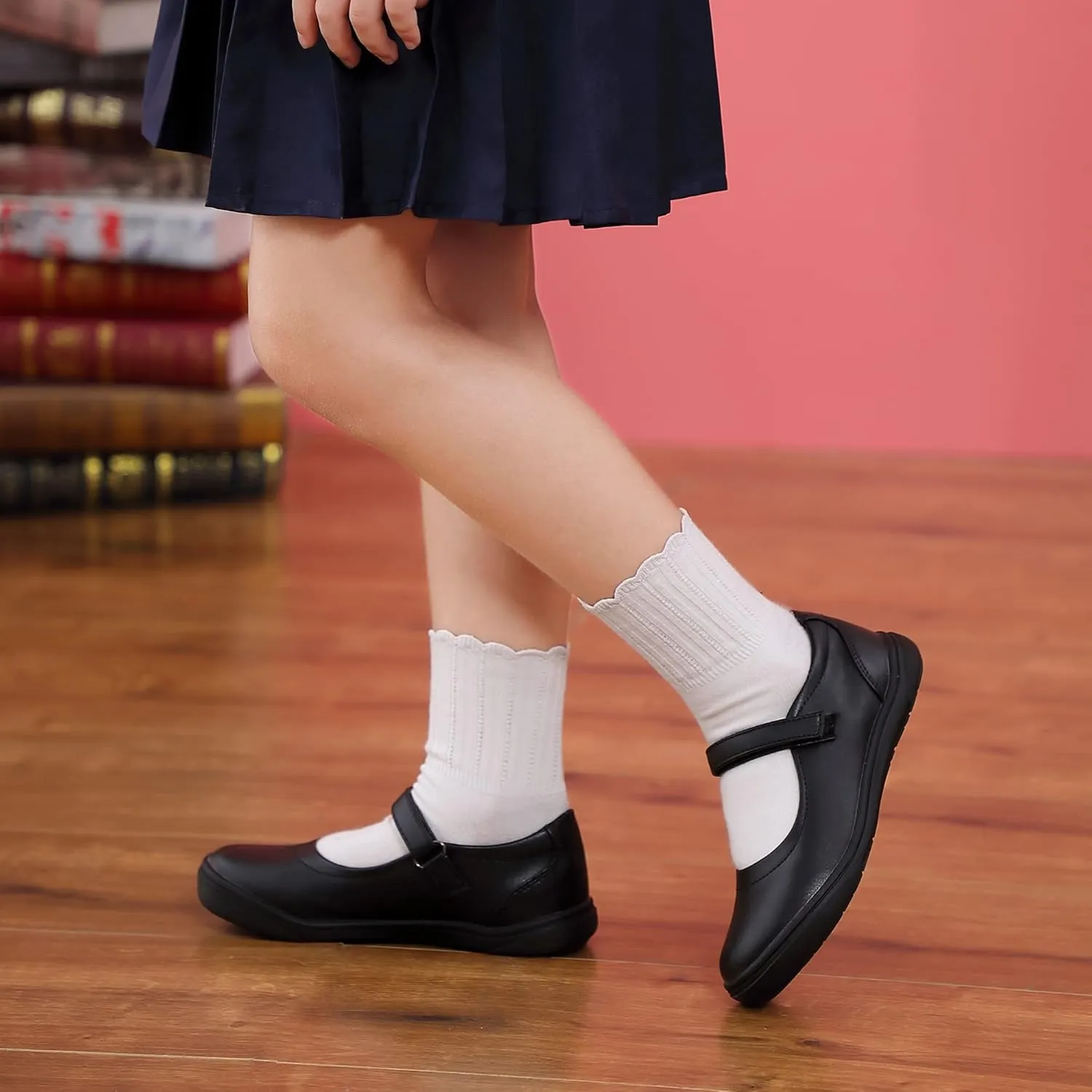 Tobfis Girl's Mary Jane Flats Lightweight School Uniform Shoes Black Dress Shoes (Toddler/Little Kid/Big Kid/Youth)