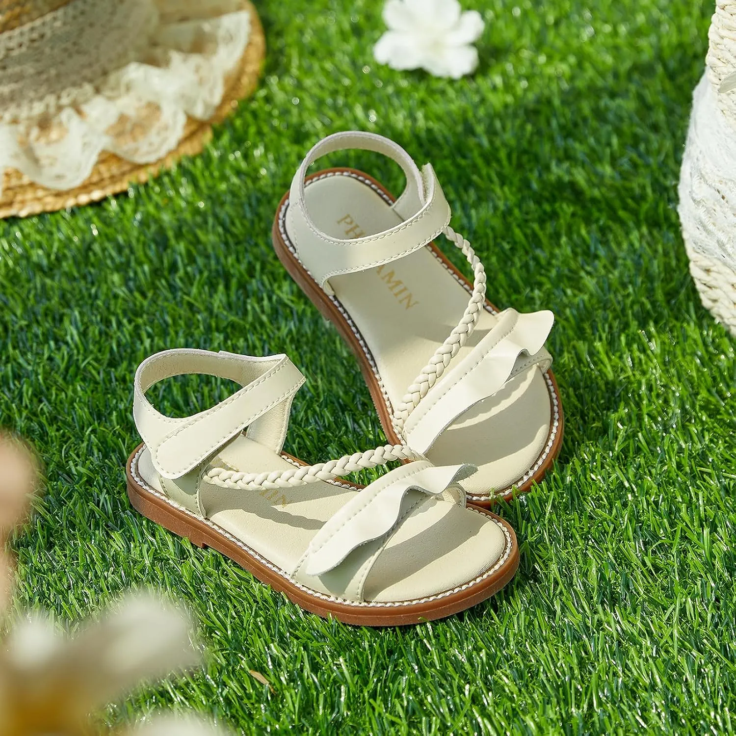 Toddler Girl Sandals - Flower Girl Dress Shoes Open Toe Little Kid Summer Flats