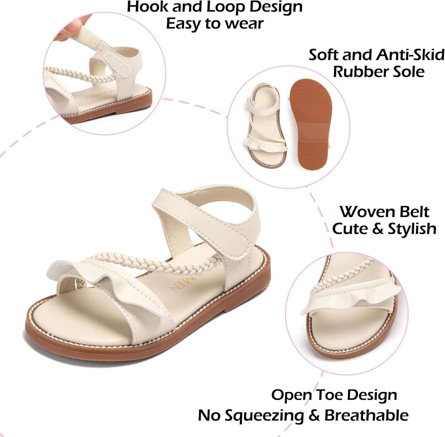 Toddler Girl Sandals - Flower Girl Dress Shoes Open Toe Little Kid Summer Flats