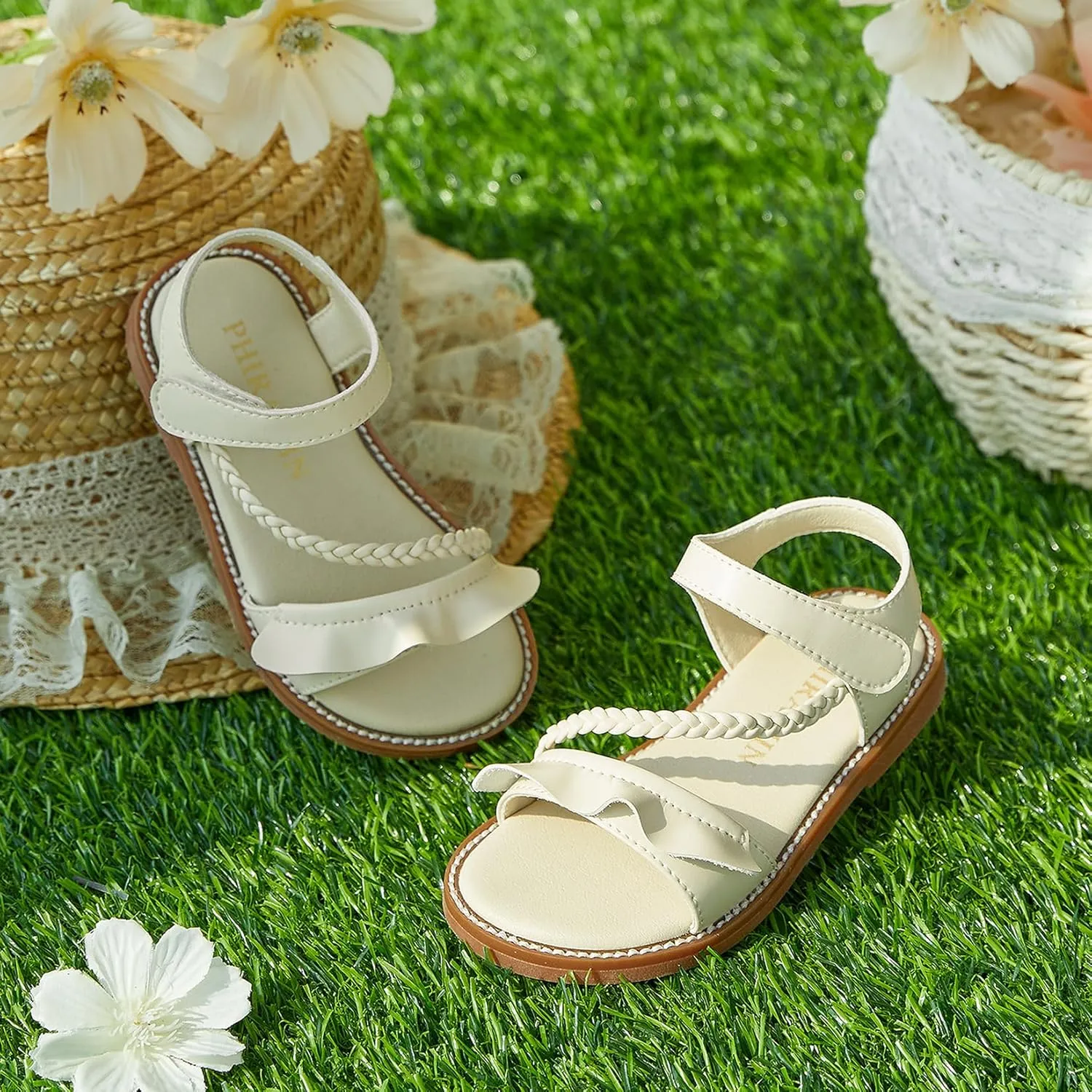 Toddler Girl Sandals - Flower Girl Dress Shoes Open Toe Little Kid Summer Flats