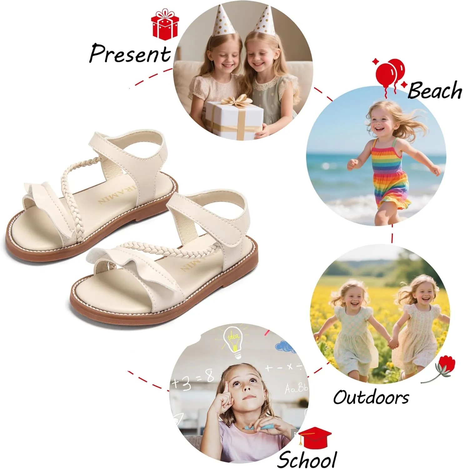 Toddler Girl Sandals - Flower Girl Dress Shoes Open Toe Little Kid Summer Flats