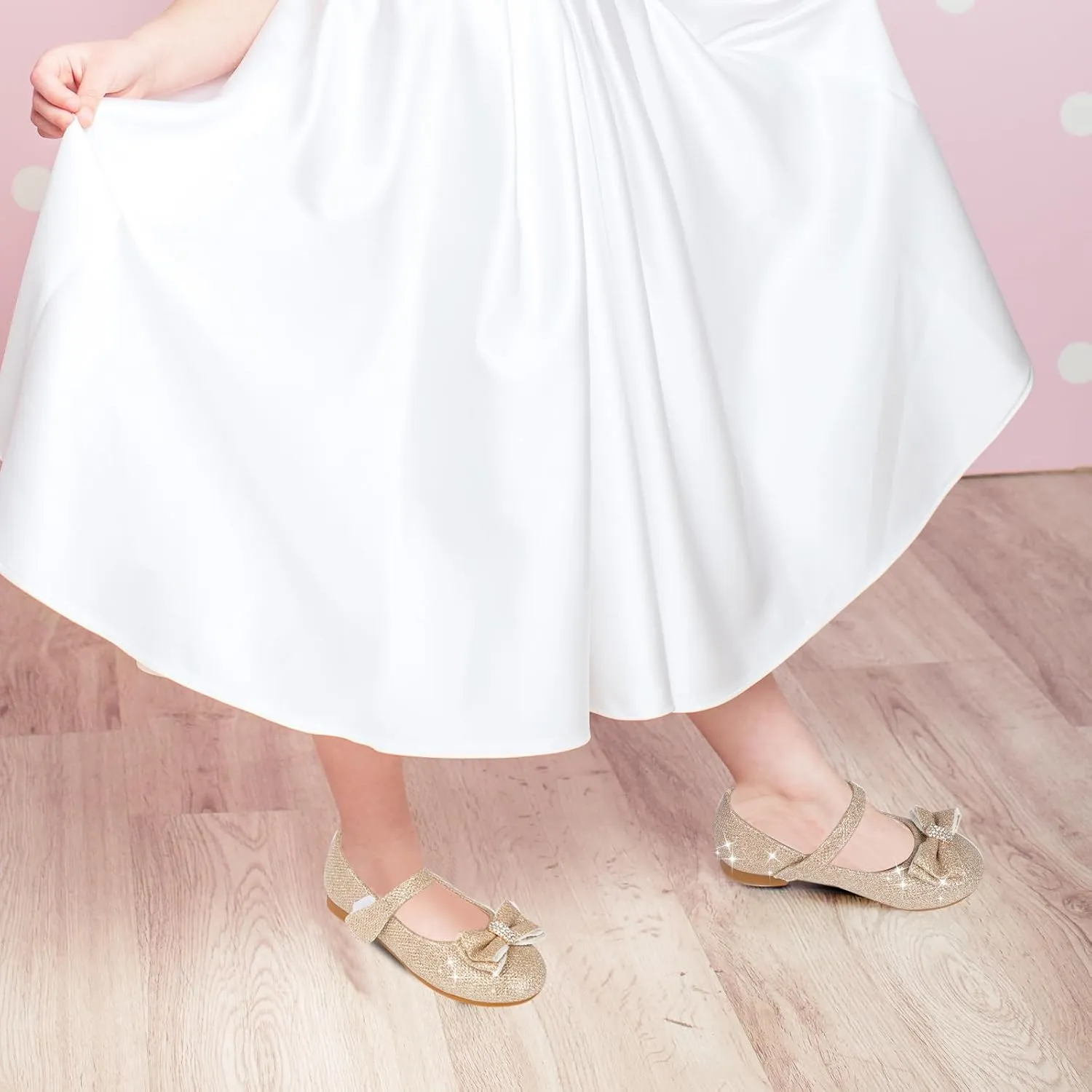 Toddler Girls Flats Mary Jane Shoes Flower Girl Dress Shoes School Wedding Party Ballet Flats for Little Kids