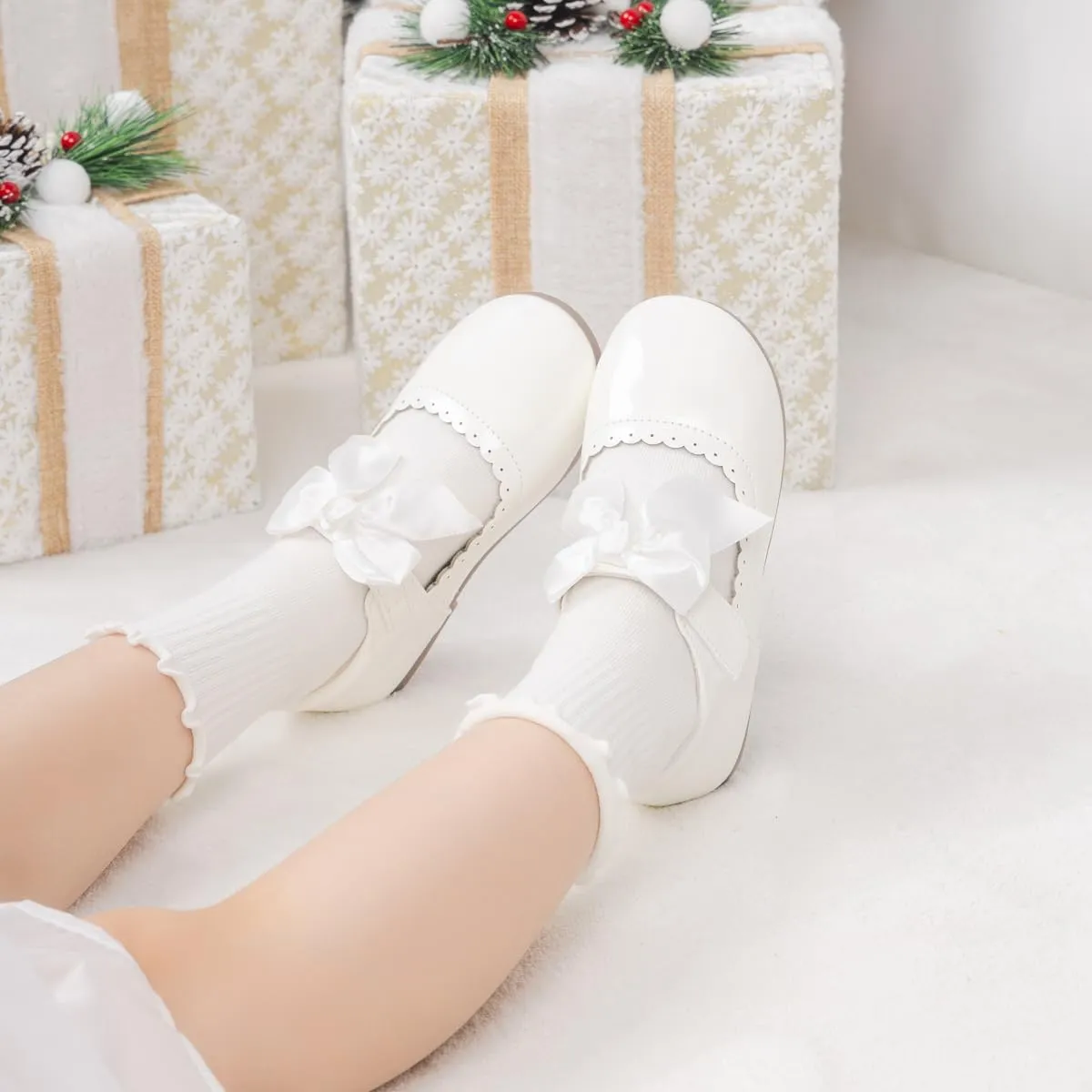 Toddler Girls Mary Jane Dress Shoes Ballet Flats Little Girls Soft Slip-On Bowknot Princess Shoes Wedding Party Casual Walking School Uniform Moccasins Baptism Shoes