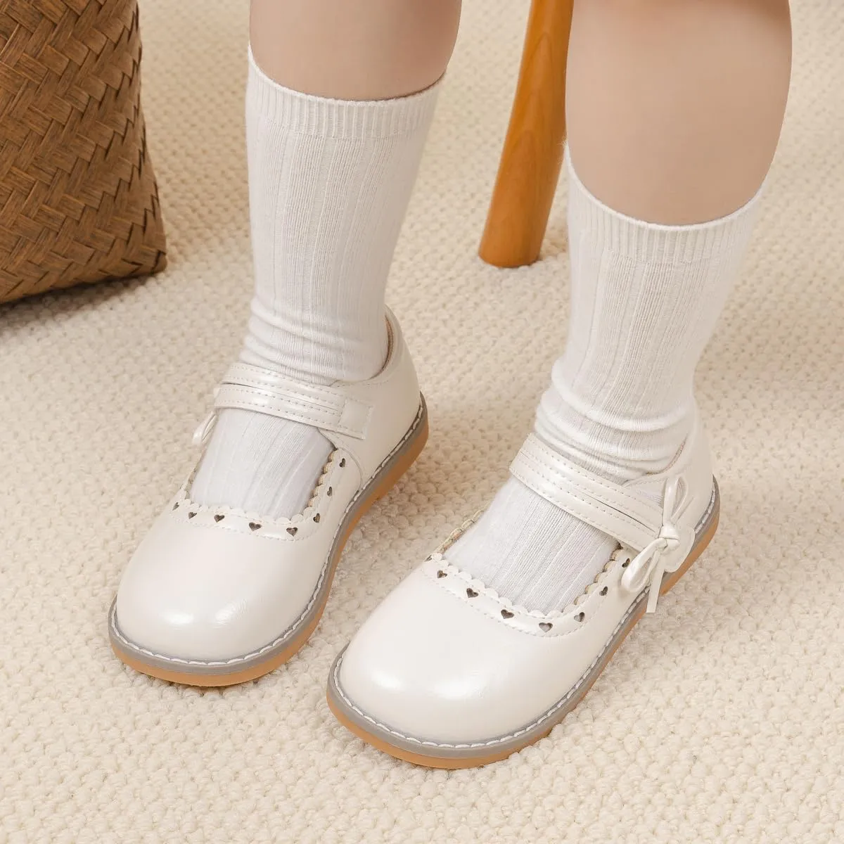 Toddler Girls Mary Jane Dress Shoes Ballet Flats Little Girls Soft Slip-On Bowknot Princess Shoes Wedding Party Casual Walking School Uniform Moccasins Baptism Shoes