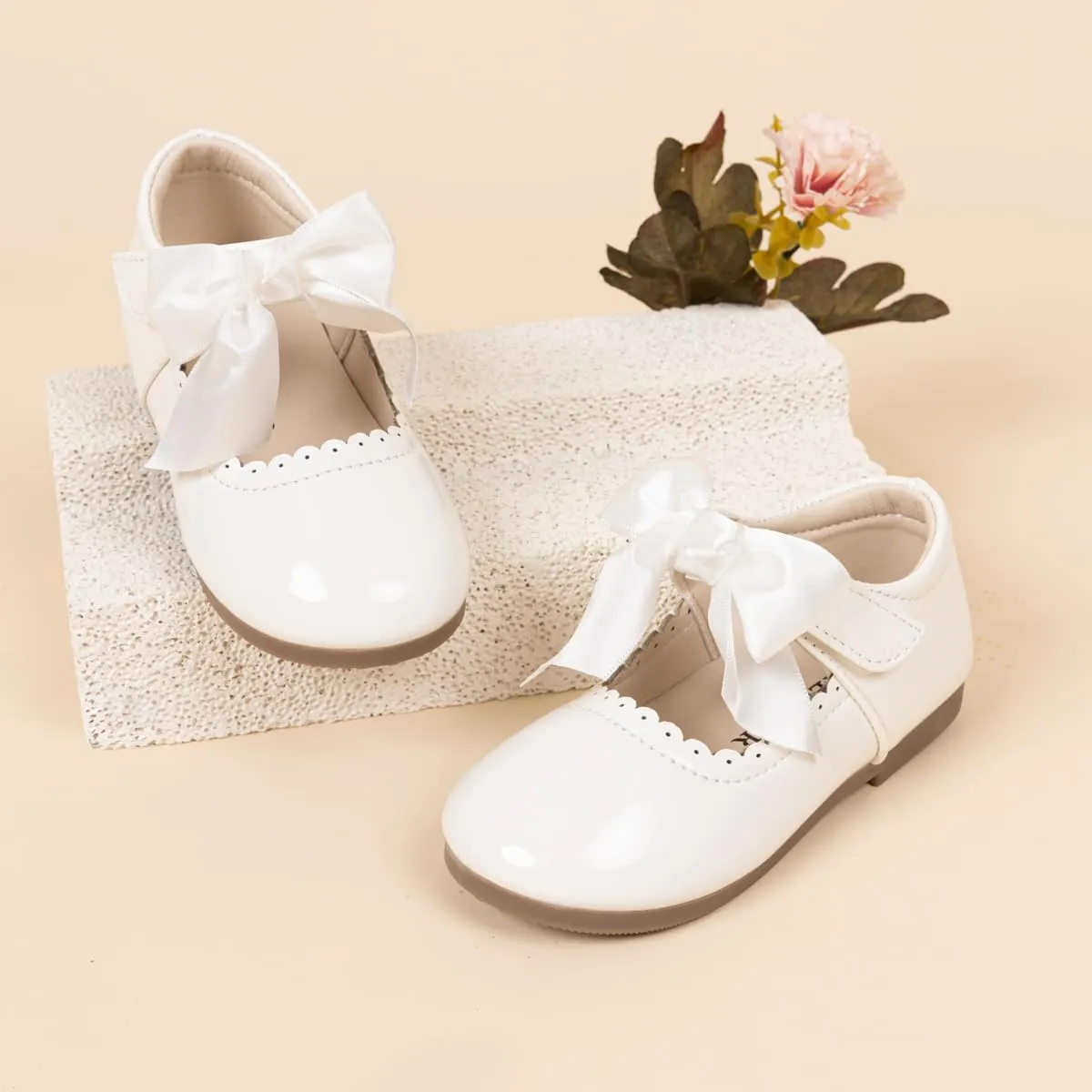 Toddler Girls Mary Jane Dress Shoes Ballet Flats Little Girls Soft Slip-On Bowknot Princess Shoes Wedding Party Casual Walking School Uniform Moccasins Baptism Shoes