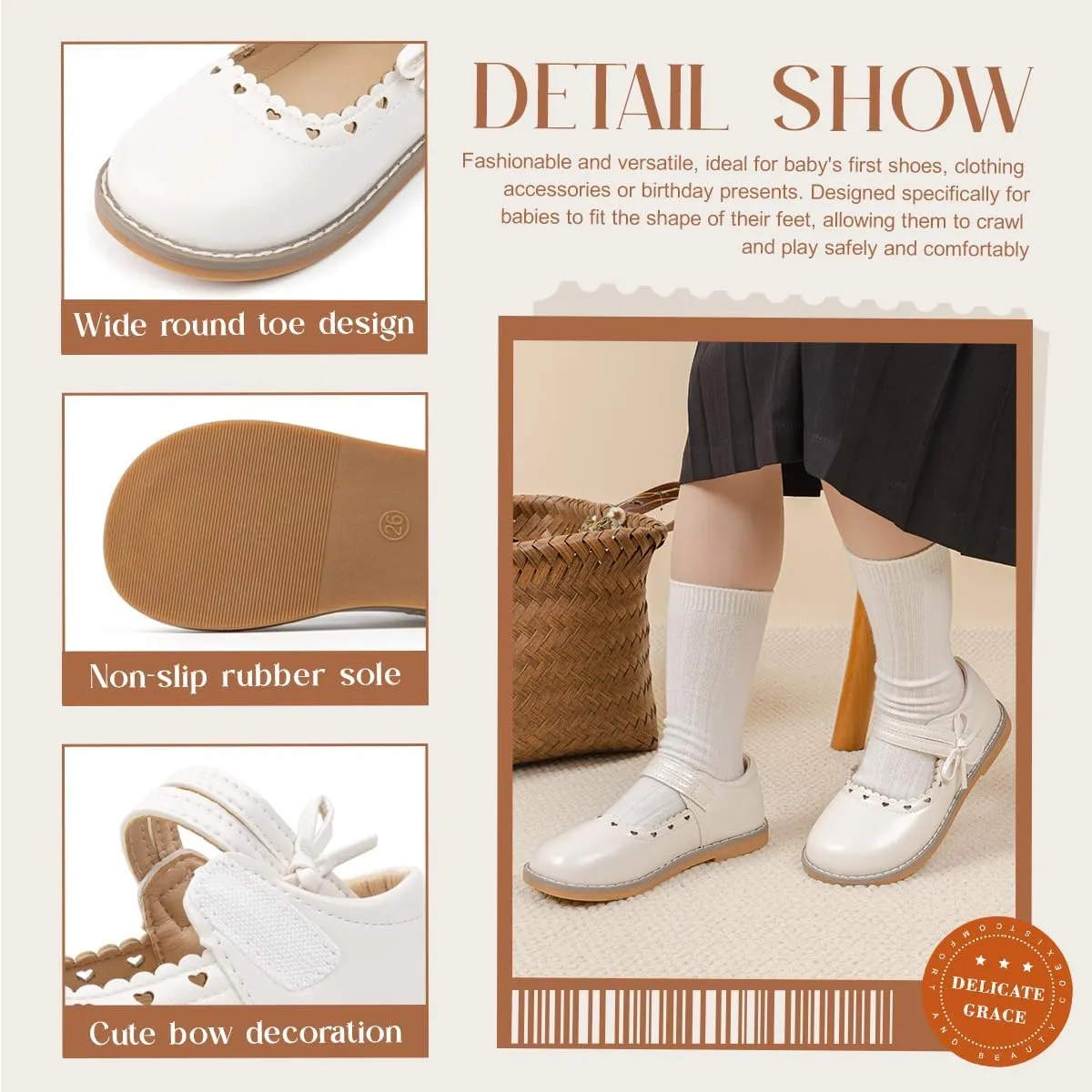Toddler Girls Mary Jane Dress Shoes Ballet Flats Little Girls Soft Slip-On Bowknot Princess Shoes Wedding Party Casual Walking School Uniform Moccasins Baptism Shoes
