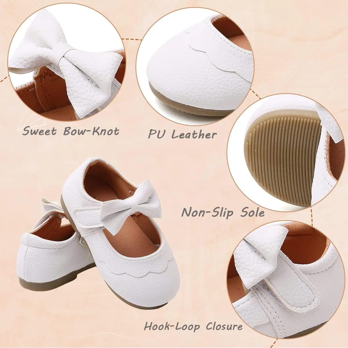 Toddler Girls Mary Jane Dress Shoes Little Kids Ballet Flats Bowkont Flower Wedding Party School Princess Shoes