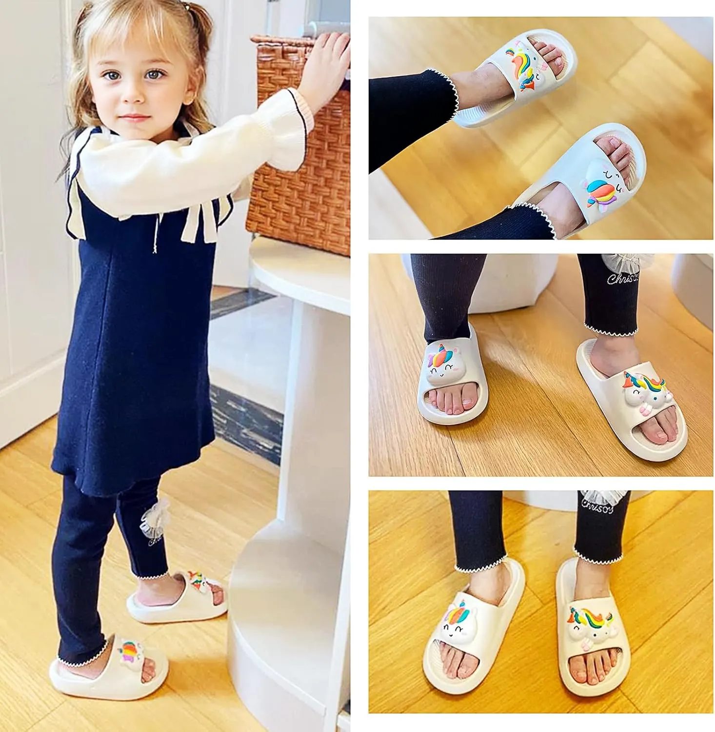 Toddler Little Kids Slide Sandals Comfy Non-slip Unicorn Summer Beach Pool Water Shoes Thick Sole Boys Girls Shower Slippers