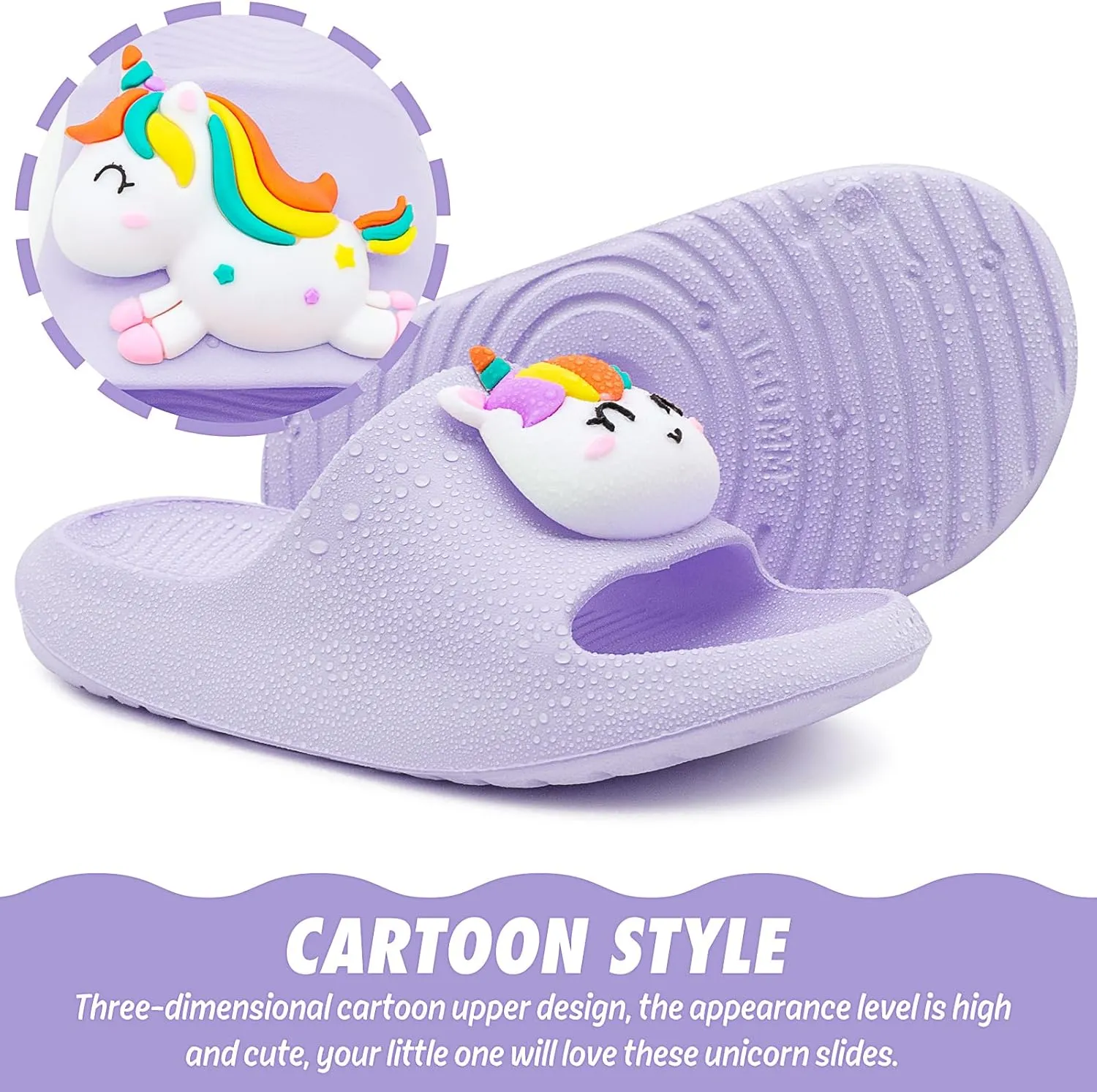 Toddler Little Kids Slide Sandals Comfy Non-slip Unicorn Summer Beach Pool Water Shoes Thick Sole Boys Girls Shower Slippers