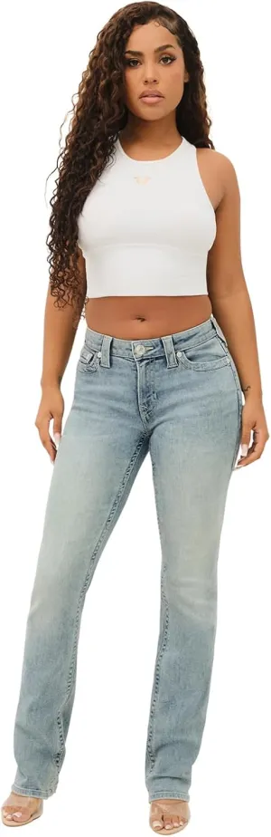 True Religion Women's Billie Mid Rise Straight Stretch Single Needle Stitching Jeans Pant