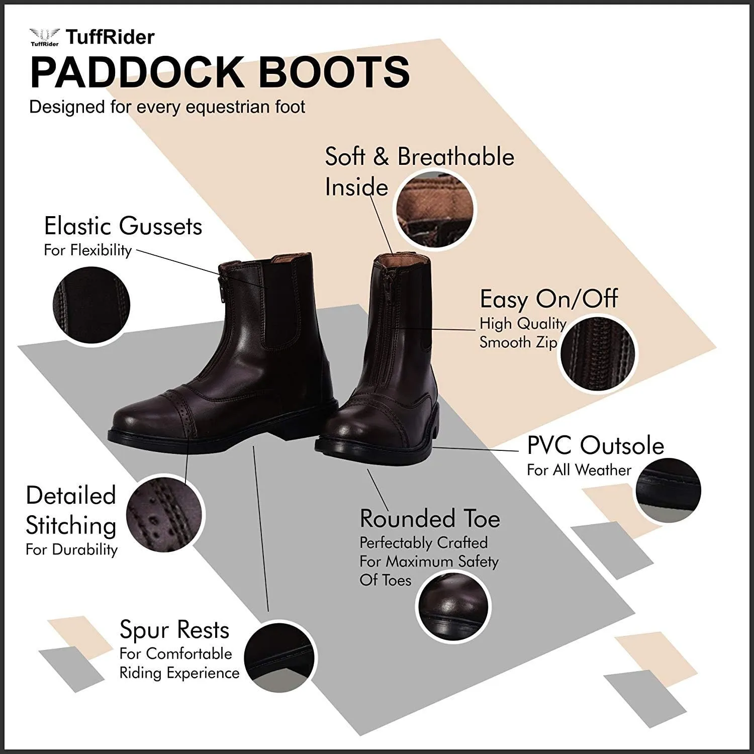 TuffRider Children's Starter Front Zip Paddock Boots | Kids Equestrian Horse Riding English Boots