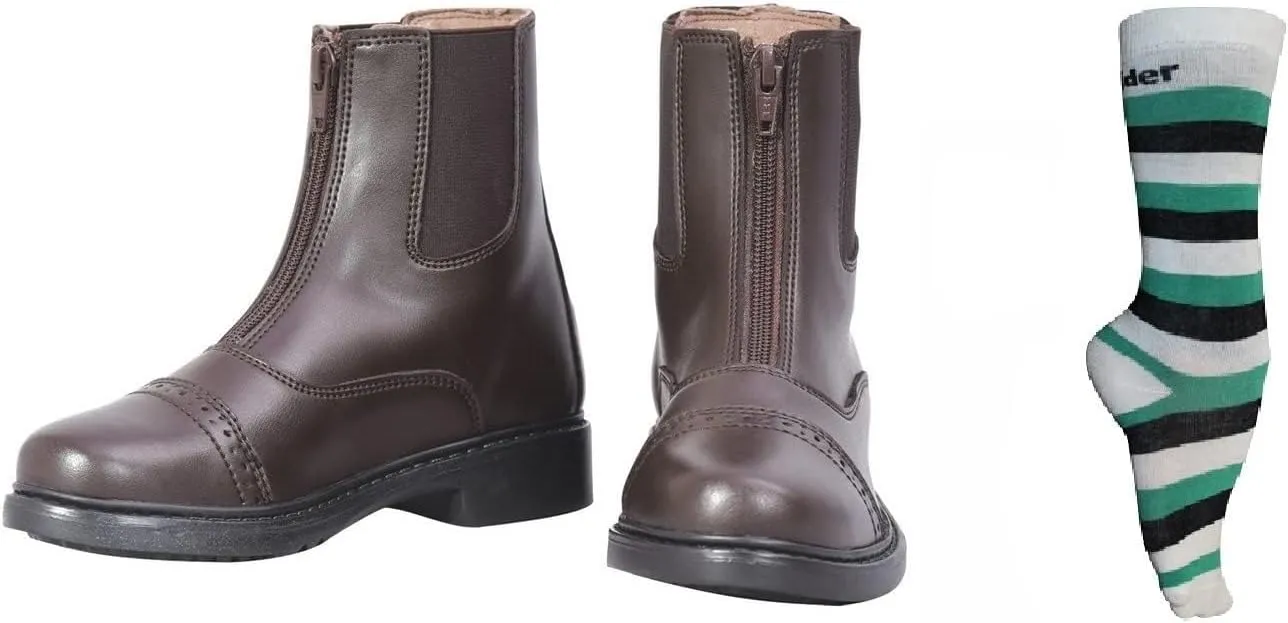 TuffRider Children's Starter Front Zip Paddock Boots with Free Assorted Striped Socks Kids