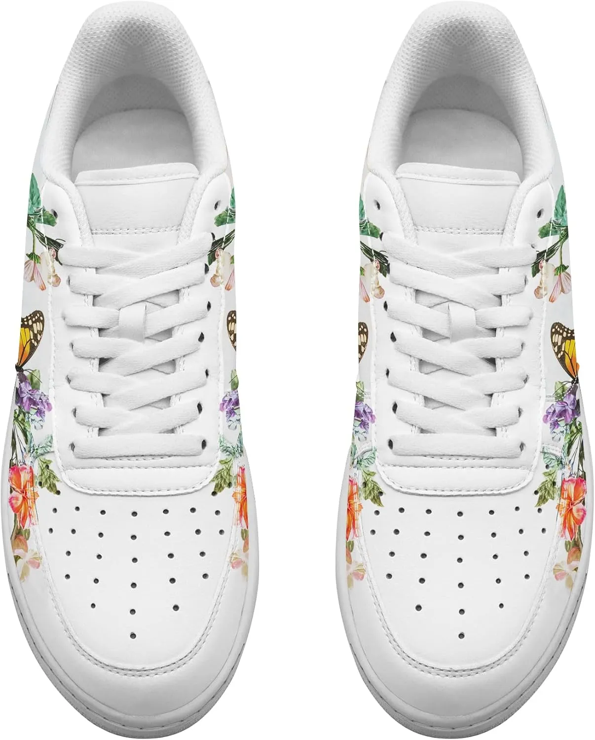 Unique Name Design Low-Top Sneakers - Personalized Customized Name Colorful Butterfly White Fashion Sneakers Casual Everyday Shoes for Women Men