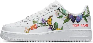Unique Name Design Low-Top Sneakers - Personalized Customized Name Colorful Butterfly White Fashion Sneakers Casual Everyday Shoes for Women Men