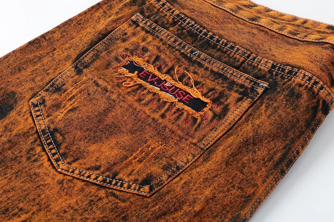 utcoco Men's Slim Fit Mid Waist Straight Leg Ripped Distressed Holes Classic Denim Patches Jeans