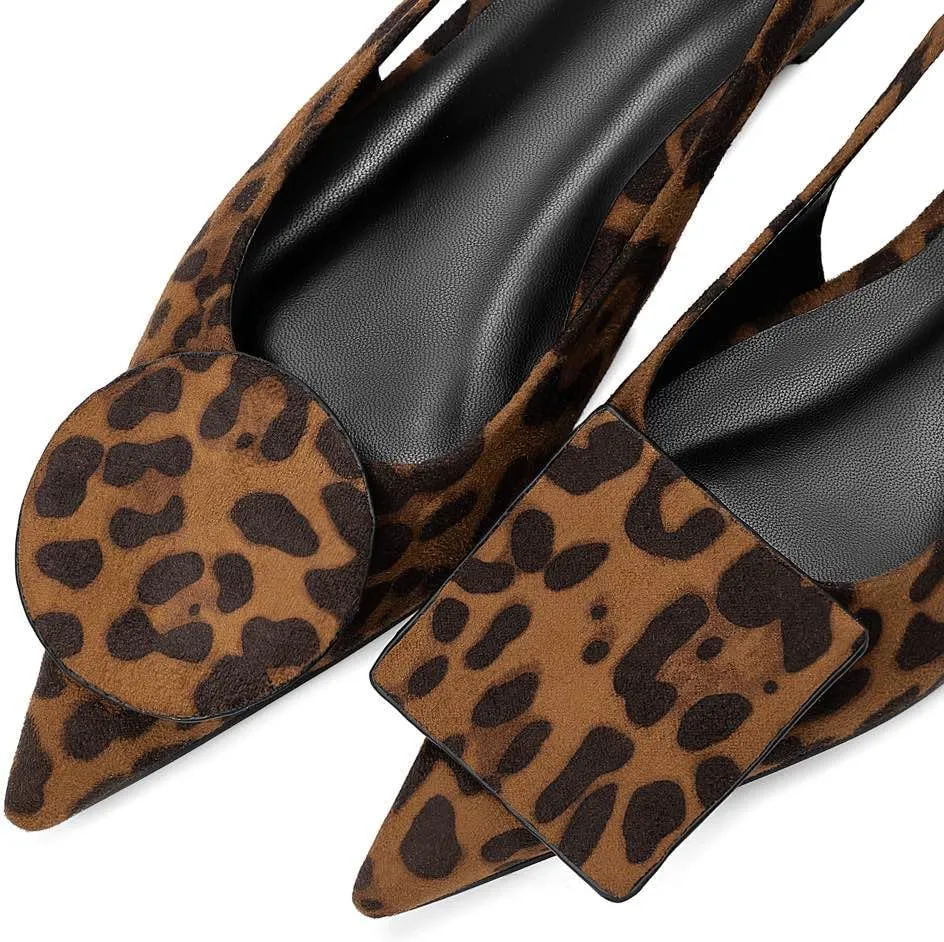 Vertundy Women's Slingback Flats Pointed Toe Flats for Women Low Heel Pumps Ankle Strap Sandals Circle Square Decorative Fashion Design Shoes