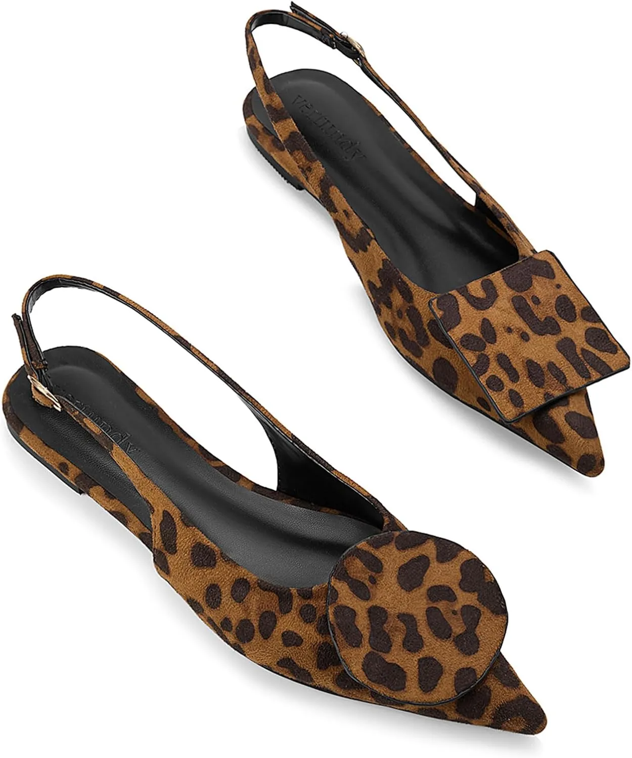 Vertundy Women's Slingback Flats Pointed Toe Flats for Women Low Heel Pumps Ankle Strap Sandals Circle Square Decorative Fashion Design Shoes