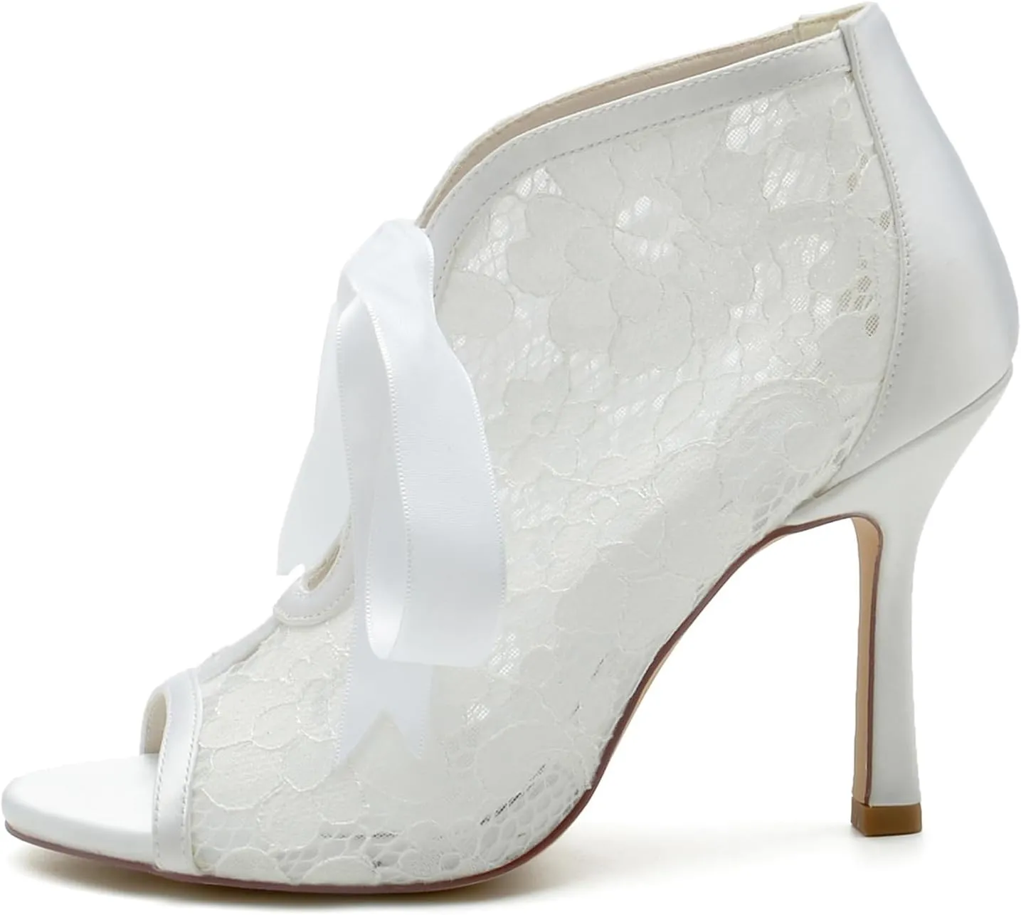 Wedding Shoes for Women Lace Satin Tie Strap Heels Bridal Shoes Peep Toe Bridesmaid Stiletto High Heel Pumps