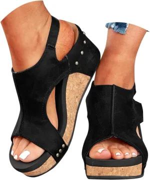 Wedge Sandals for Women 2025, Women's Platform Sandals Wedge Heels Sandals Ankle Strap Open Toe Casual Summer Dressy Wedges Shoes Ladies Sandals (A-Black, 8)