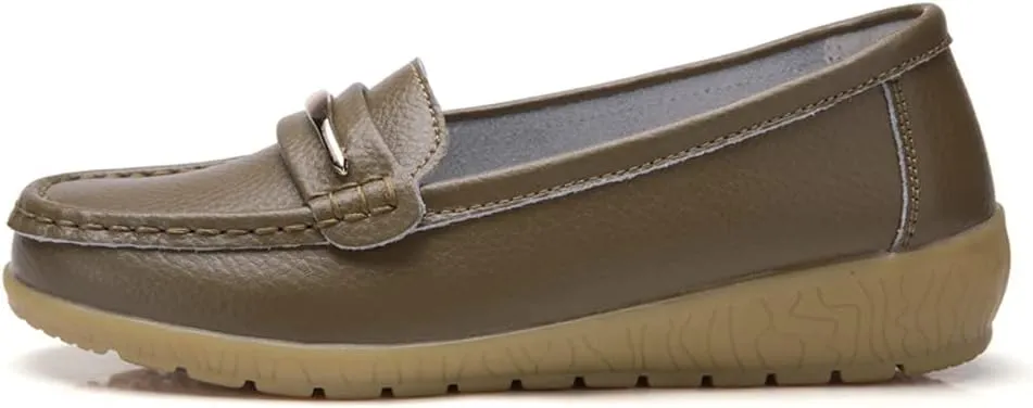 WERWAES Casual Penny Loafers for Women Moccasins Comfort Leather Mental Chain Classic Slip on Flats Breathable Walking Office Outdoor Womens Loafers