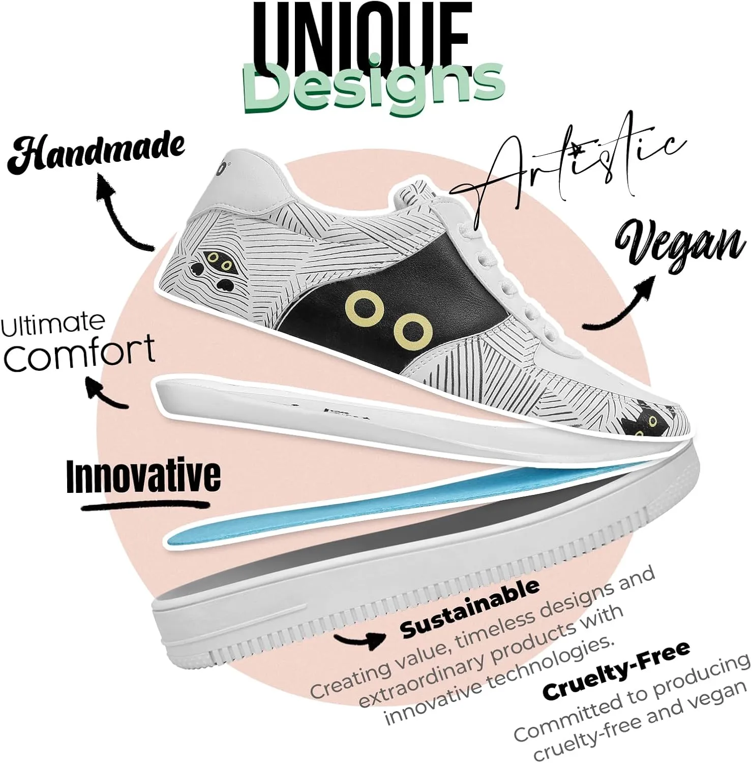 White Sneakers for Women - Handmade Women's Fashion Sneakers, Vegan Leather and Unique Design Dice Sneakers