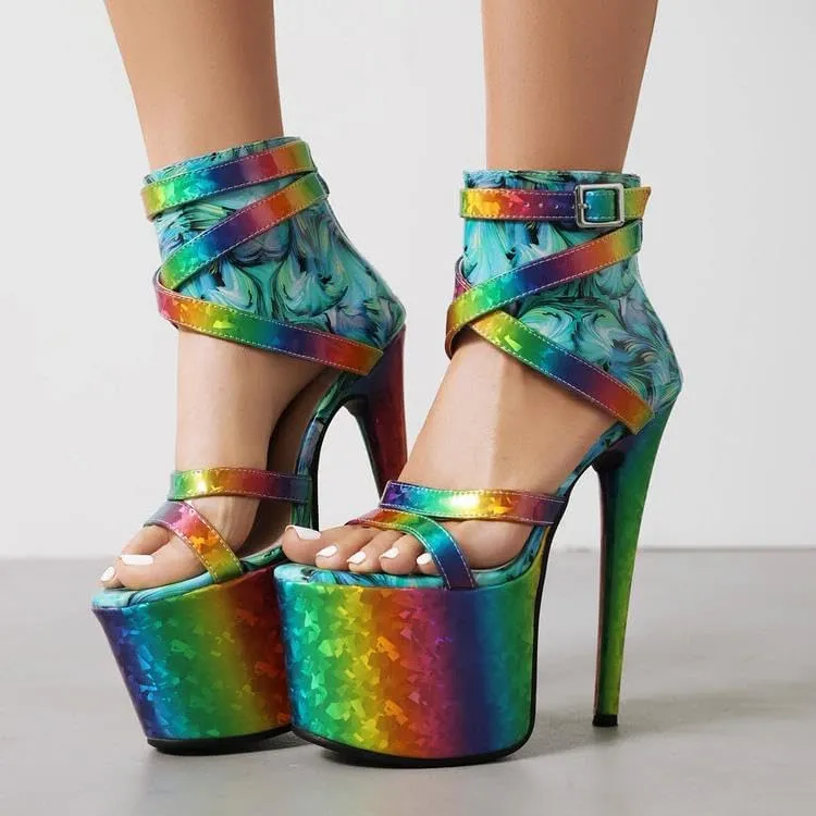 WILDKATZEN Women's Platform Sandals Stiletto High Heels Sky Heel