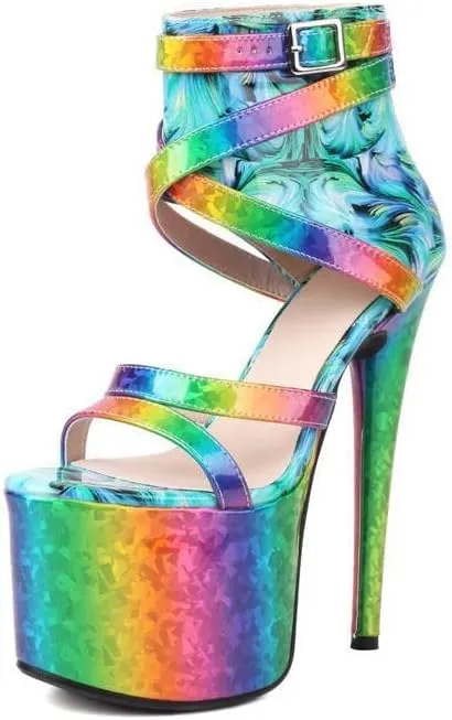 WILDKATZEN Women's Platform Sandals Stiletto High Heels Sky Heel