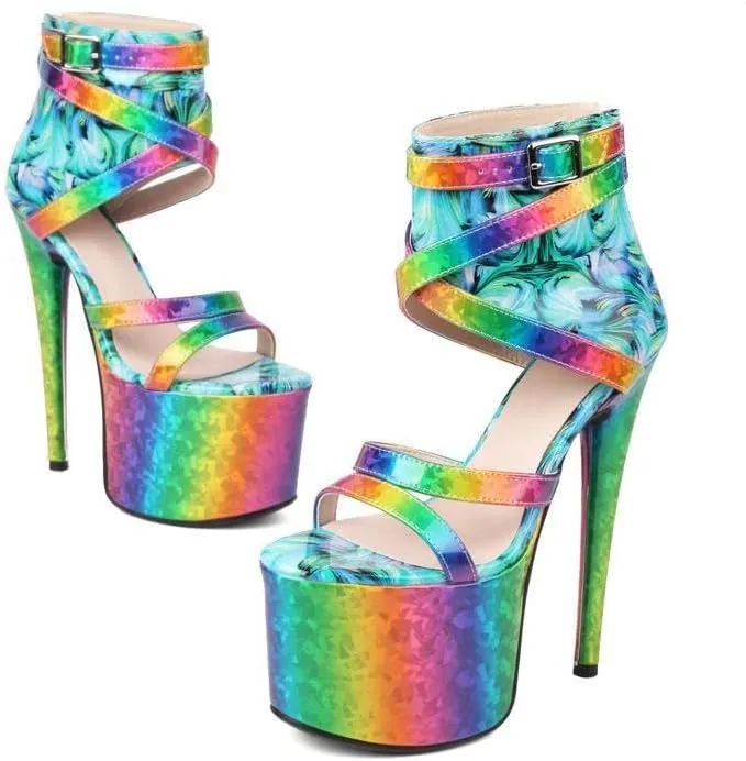 WILDKATZEN Women's Platform Sandals Stiletto High Heels Sky Heel