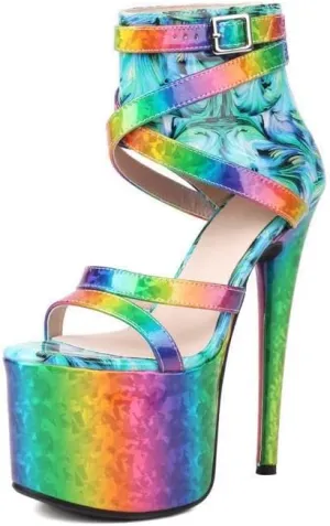 WILDKATZEN Women's Platform Sandals Stiletto High Heels Sky Heel