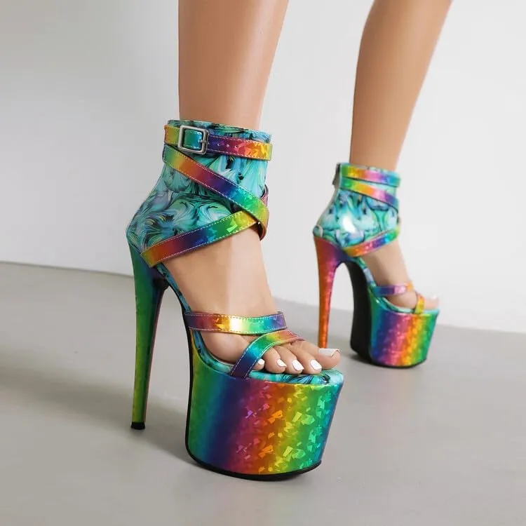 WILDKATZEN Women's Platform Sandals Stiletto High Heels Sky Heel