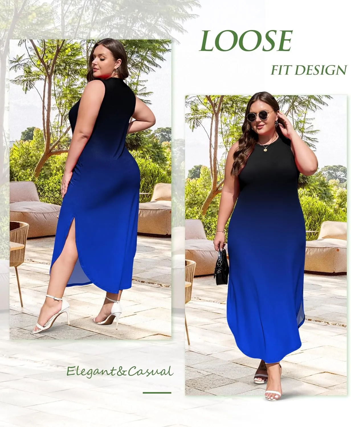 Wolddress Womens 2025 Plus Size Sleeveless Tank Dress Casual Loose Sundress Split Summer Beach Long Maxi Dresses with Pockets