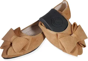 Women Ballet Flats Fashion Bowknot Suede Comfort Pointed Toe Slip On Dress Shoes